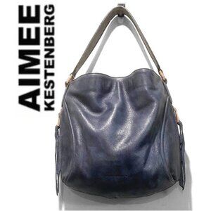 Aimee Kestenberg Blue Presley Leather Satchel Tote Shoulder Bag